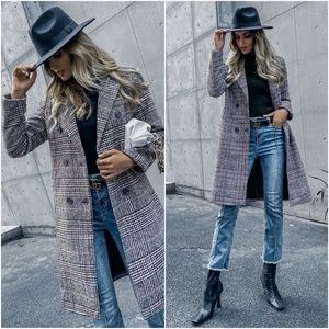 Cozy Plaid fall button pea coat jacket trendy Work